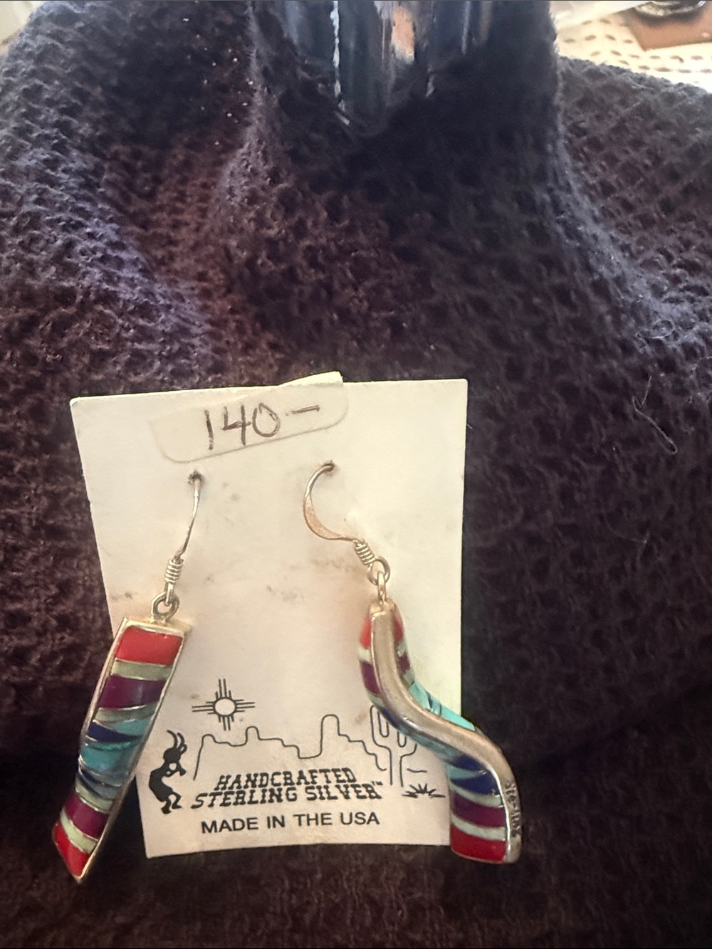 Handcrafted Sterling Silver Multicolor Inlay Dangle Earrings